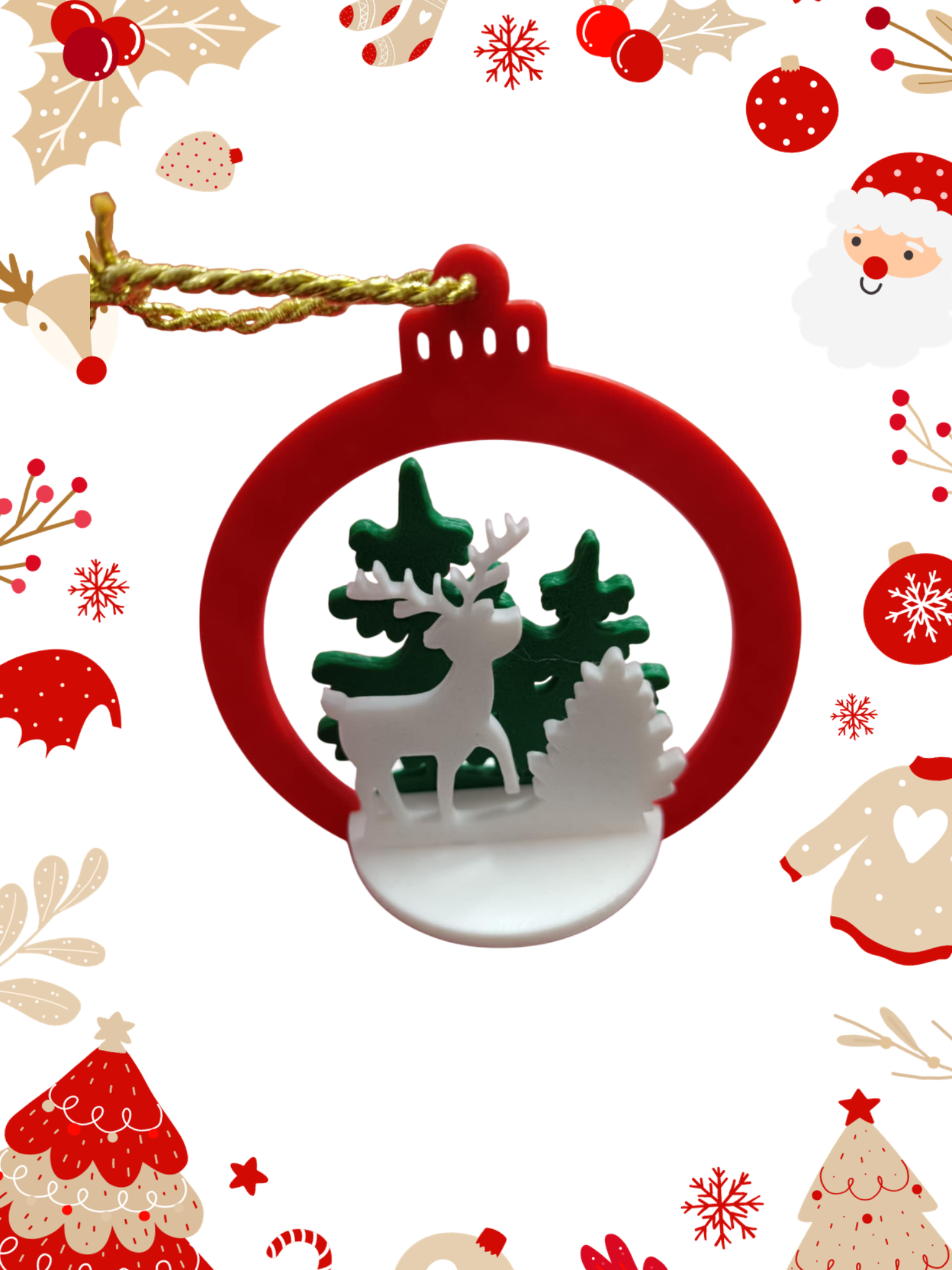 Μπάλα με Δέντρο & Ελαφάκι – 3D Printed Χριστουγεννιάτικο Στολίδι