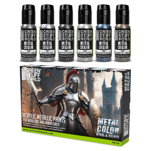 Green Stuff Wolrd: Metallic Paints Set - Silver