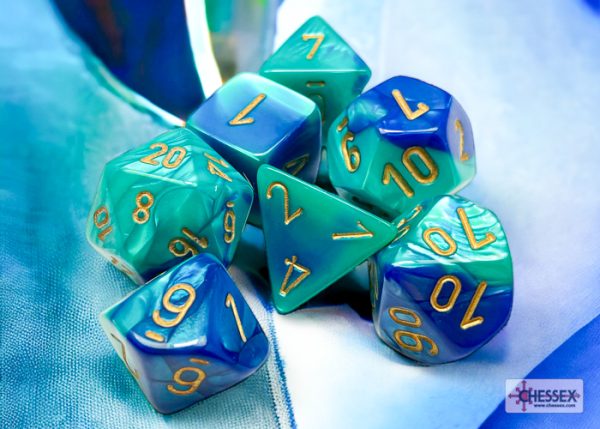 Σετ Ζάρια - 7 Dice Set Gemini Polyhedral Blue-Teal with Gold