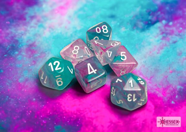 Σετ Ζάρια - 7 Dice Set Nebula Luminary Wisteria with White