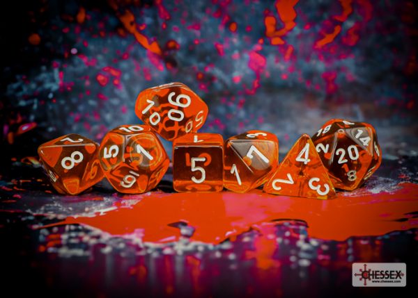Σετ Ζάρια - 7 Dice Set Translucent Polyhedral Orange with white